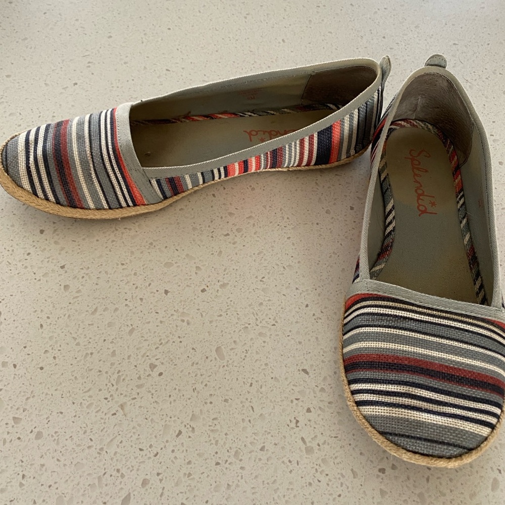 Splendid Espadrille Multi-Colored Striped Shoe slide ballet flat denim chambray